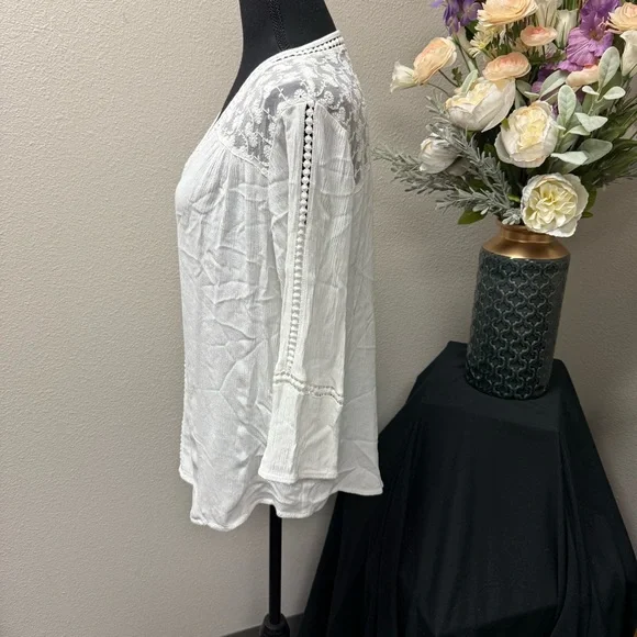 John Paul Richard White Lace Blouse L | Boho Chic Sheer Top Spring Summer Work - Picture 3 of 9